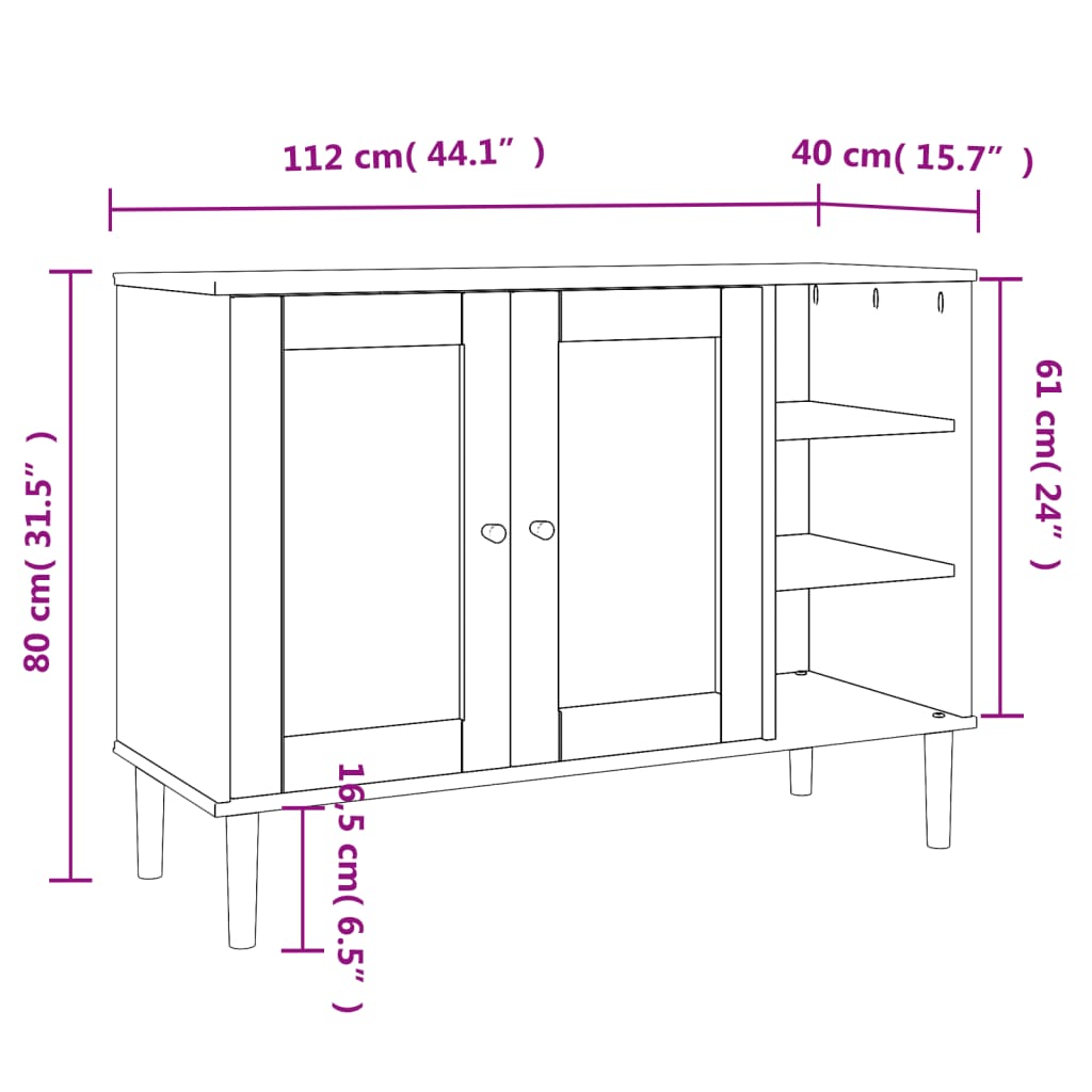 Sideboard SENJA Rattan Look Brown 112x40x80cm Solid Wood Pine