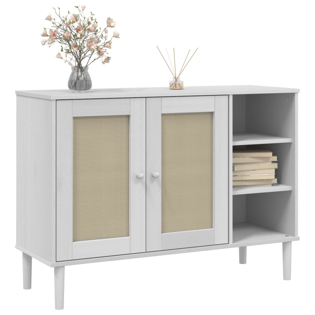 Sideboard SENJA Rattan Look White 112x40x80cm Solid Wood Pine