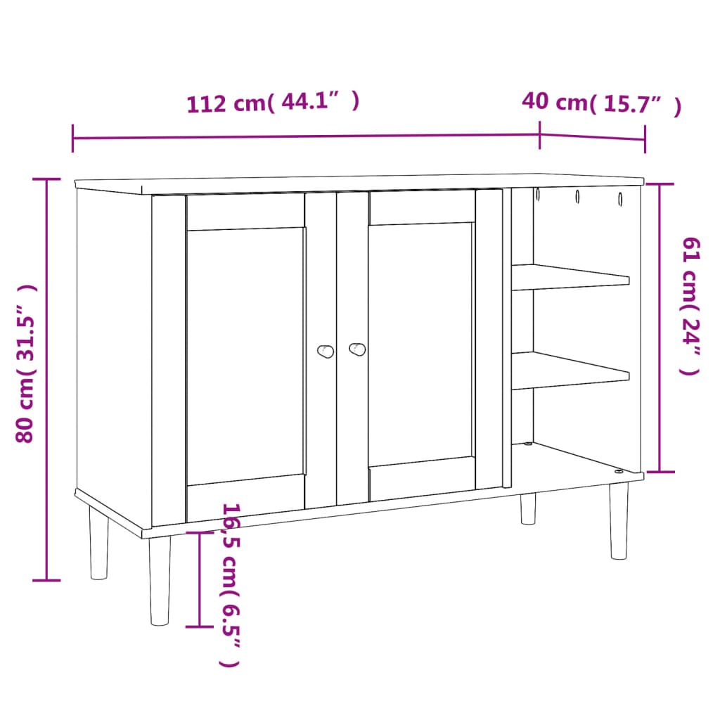 Sideboard SENJA Rattan Look White 112x40x80cm Solid Wood Pine