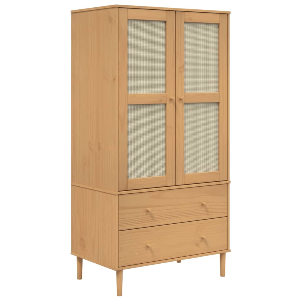 Wardrobe SENJA Rattan Look Brown 90x55x175 cm Solid Wood Pine