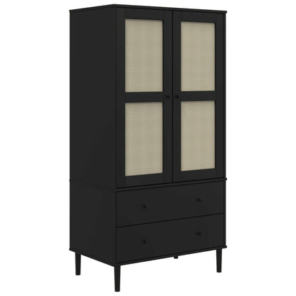 Wardrobe SENJA Rattan Look Black 90x55x175 cm Solid Wood Pine