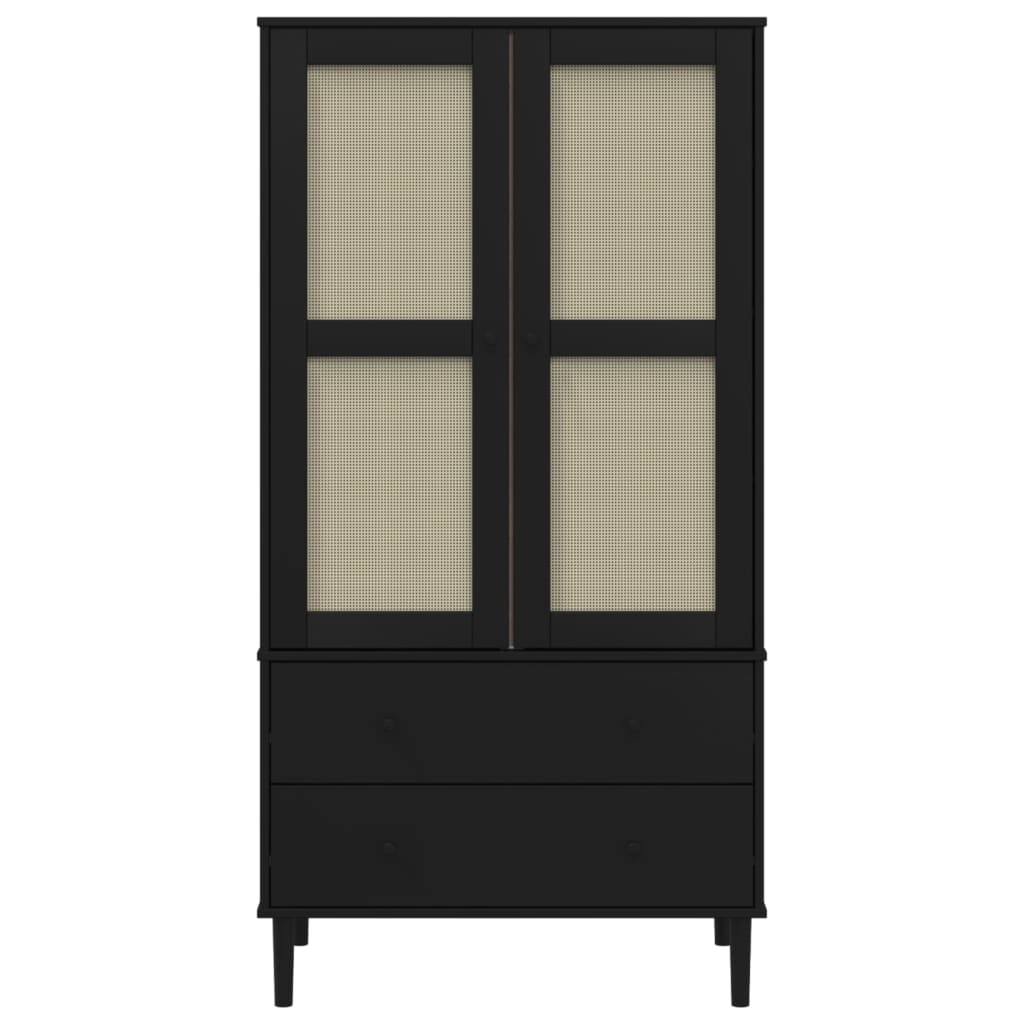 Wardrobe SENJA Rattan Look Black 90x55x175 cm Solid Wood Pine