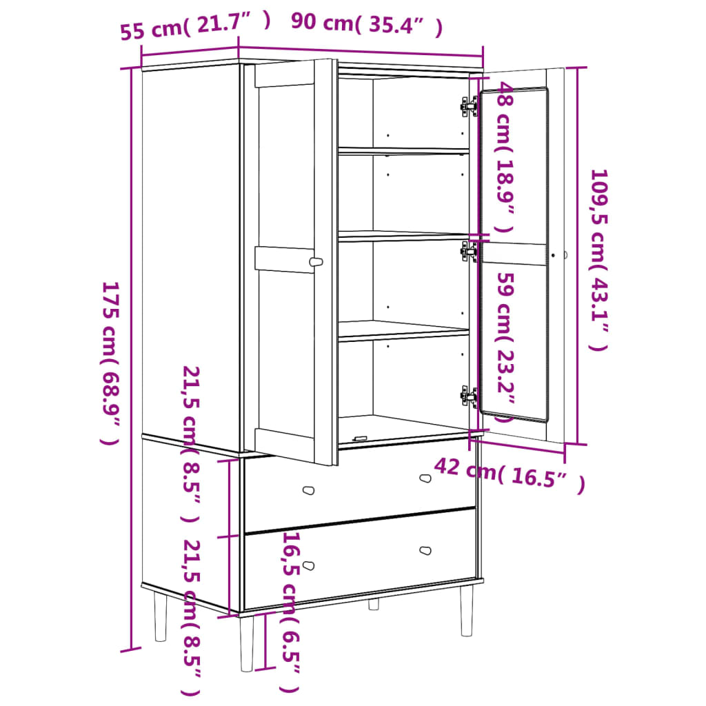 Wardrobe SENJA Rattan Look Black 90x55x175 cm Solid Wood Pine