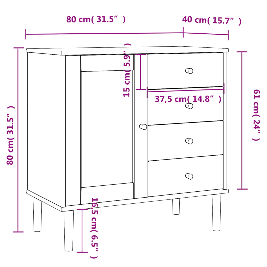 Sideboard SENJA Rattan Look Brown 80x40x80 cm Solid Wood Pine