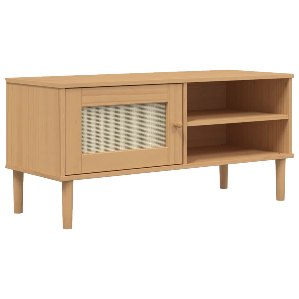 TV Cabinet SENJA Rattan Look Brown 106x40x49cm Solid Wood Pine