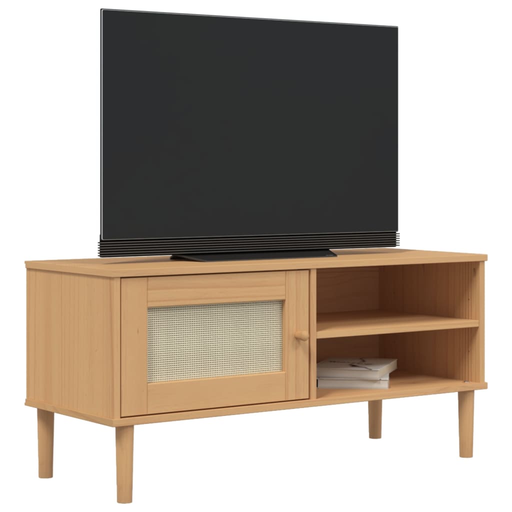 TV Cabinet SENJA Rattan Look Brown 106x40x49cm Solid Wood Pine