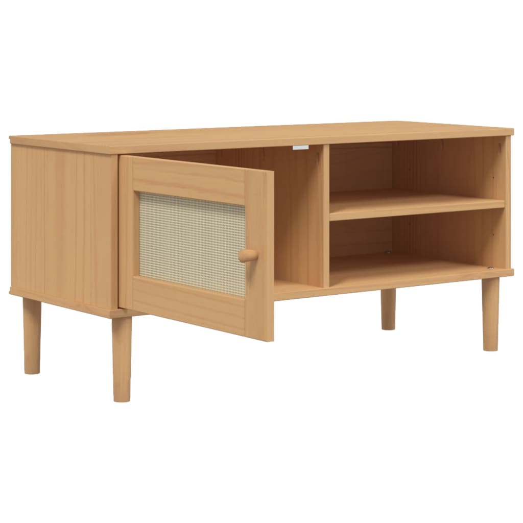 TV Cabinet SENJA Rattan Look Brown 106x40x49cm Solid Wood Pine