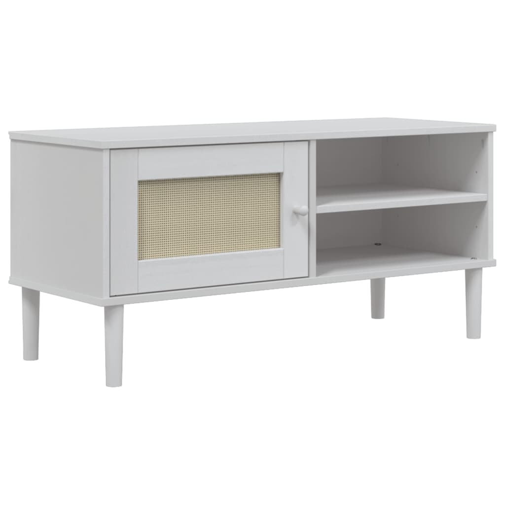 TV Cabinet SENJA Rattan Look White 106x40x49cm Solid Wood Pine