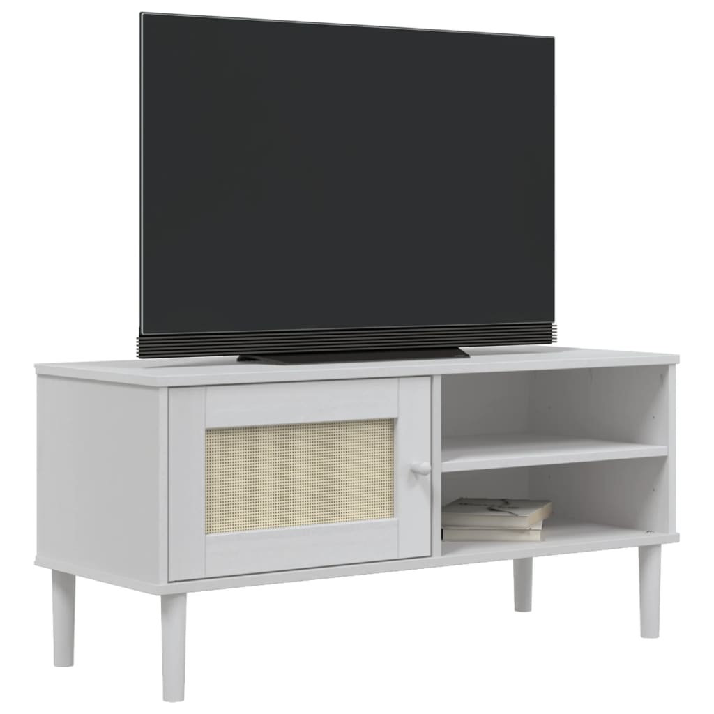 TV Cabinet SENJA Rattan Look White 106x40x49cm Solid Wood Pine