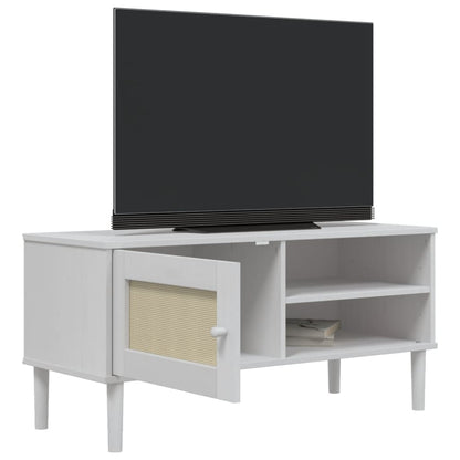 TV Cabinet SENJA Rattan Look White 106x40x49cm Solid Wood Pine