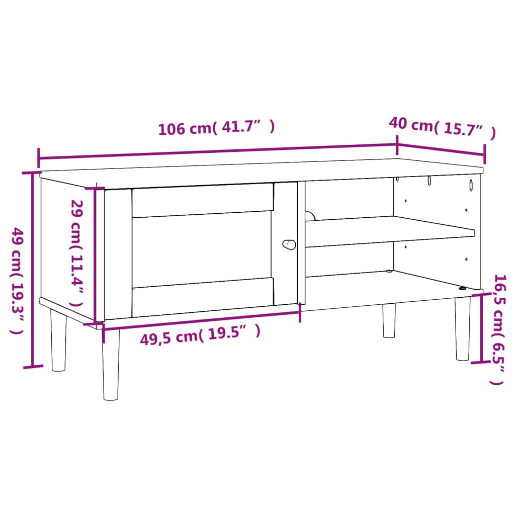 TV Cabinet SENJA Rattan Look White 106x40x49cm Solid Wood Pine