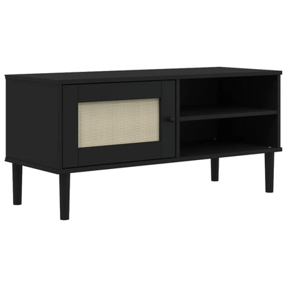 TV Cabinet SENJA Rattan Look Black 106x40x49cm Solid Wood Pine