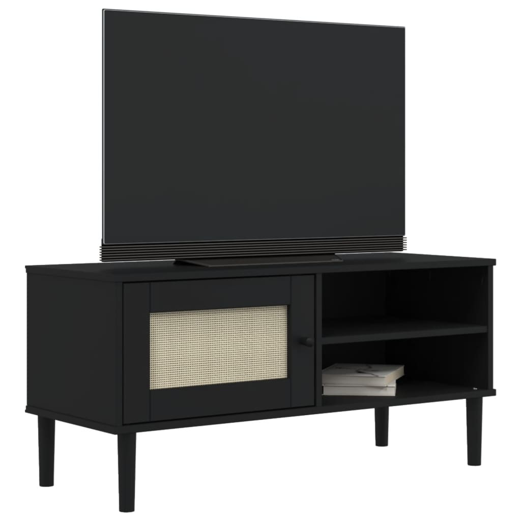 TV Cabinet SENJA Rattan Look Black 106x40x49cm Solid Wood Pine