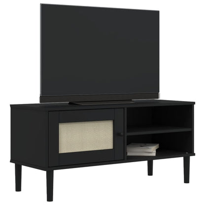 TV Cabinet SENJA Rattan Look Black 106x40x49cm Solid Wood Pine