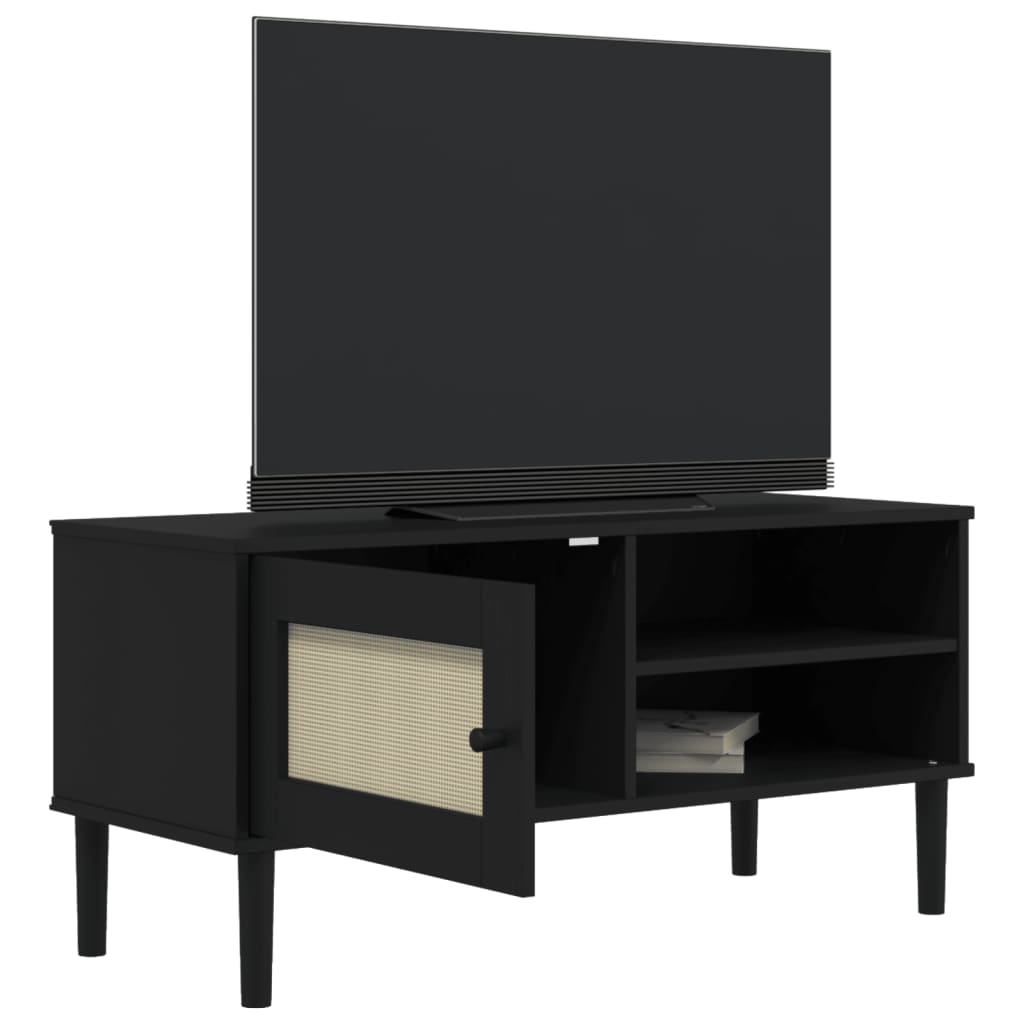 TV Cabinet SENJA Rattan Look Black 106x40x49cm Solid Wood Pine