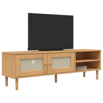 TV Cabinet SENJA Rattan Look Brown 158x40x49cm Solid Wood Pine