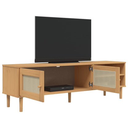 TV Cabinet SENJA Rattan Look Brown 158x40x49cm Solid Wood Pine