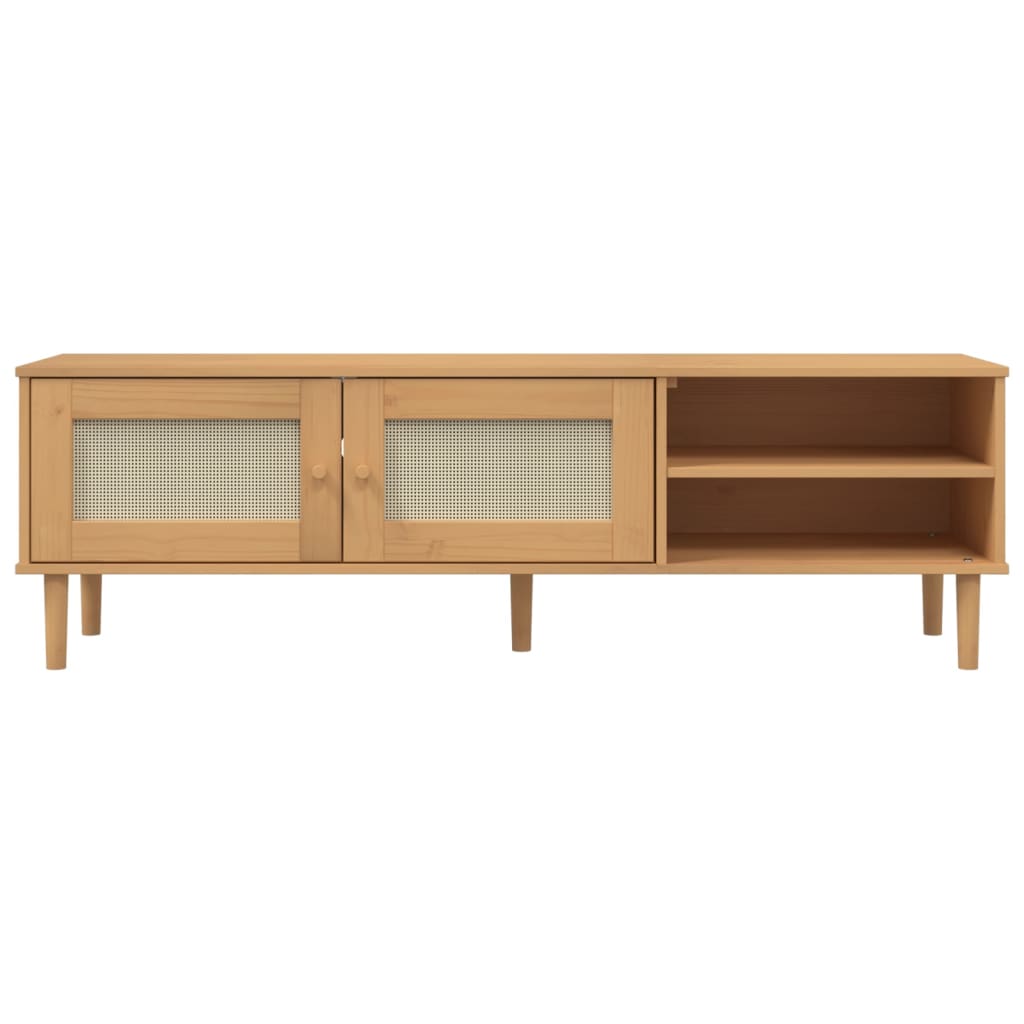 TV Cabinet SENJA Rattan Look Brown 158x40x49cm Solid Wood Pine