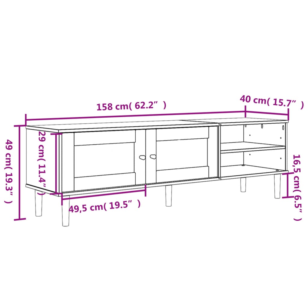 TV Cabinet SENJA Rattan Look Brown 158x40x49cm Solid Wood Pine