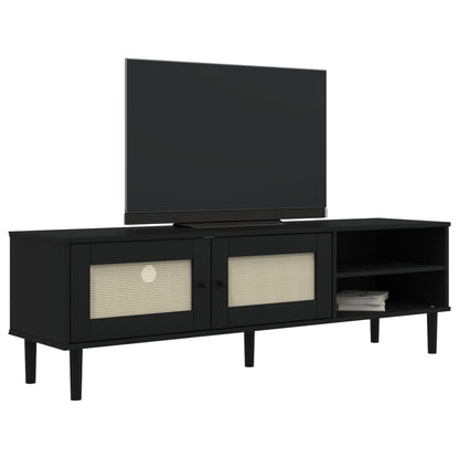 TV Cabinet SENJA Rattan Look Black 158x40x49cm Solid Wood Pine