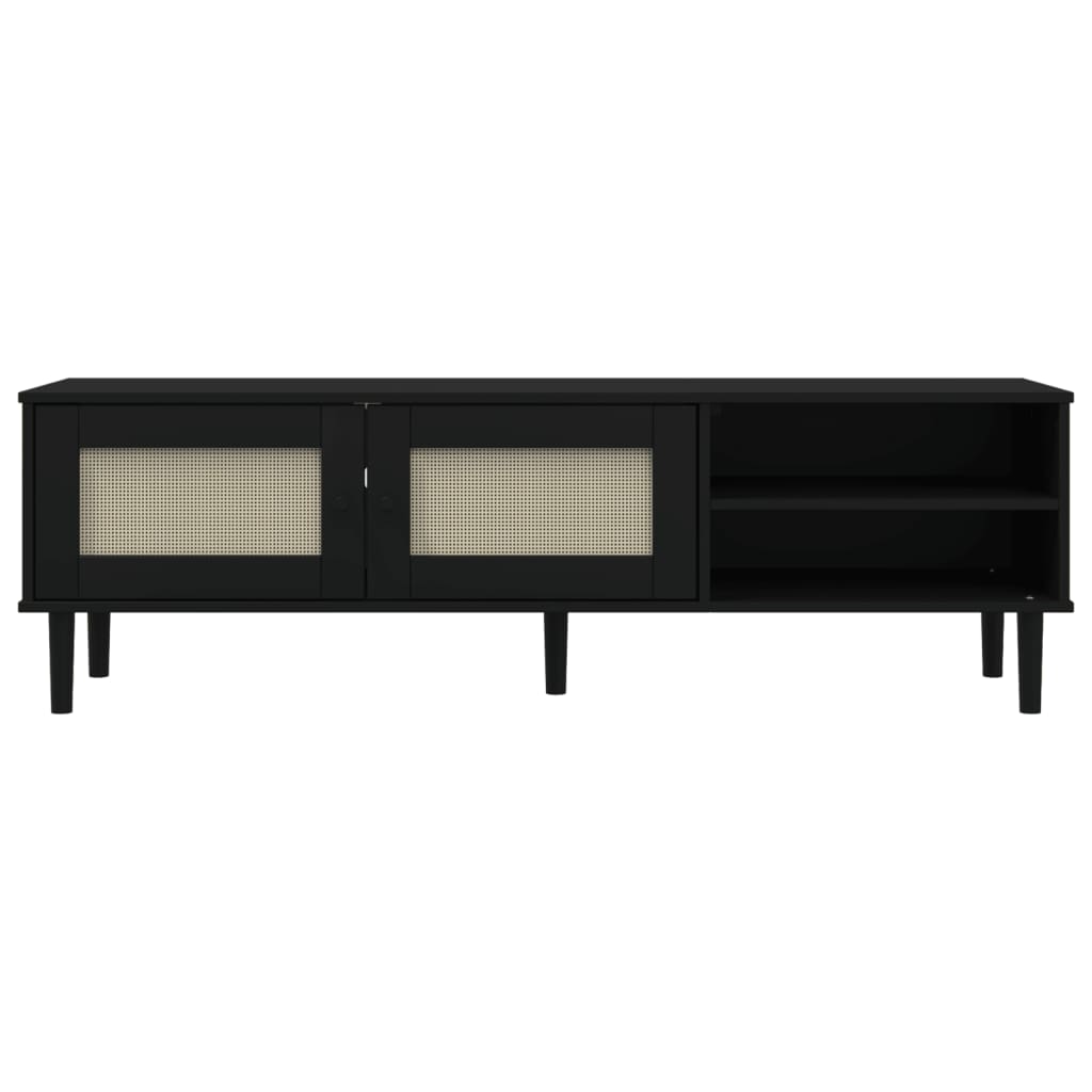 TV Cabinet SENJA Rattan Look Black 158x40x49cm Solid Wood Pine