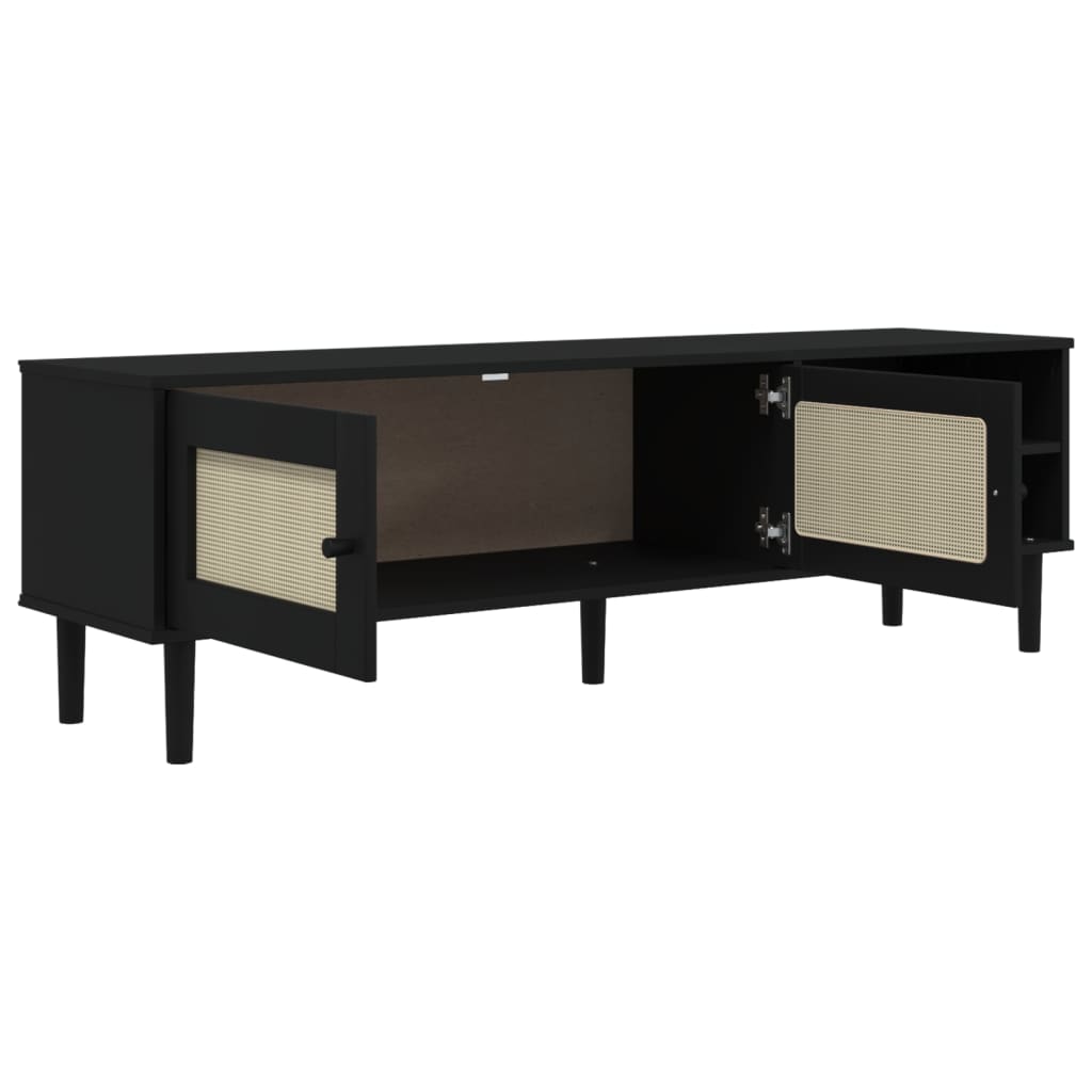 TV Cabinet SENJA Rattan Look Black 158x40x49cm Solid Wood Pine