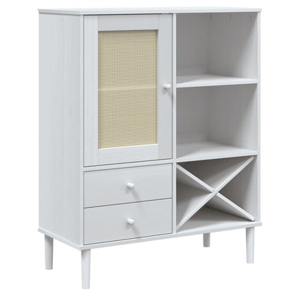 Highboard SENJA Rattan Look White 90x40x112cm Solid Wood Pine