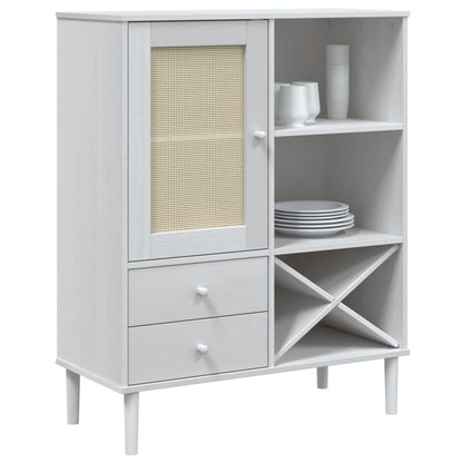 Highboard SENJA Rattan Look White 90x40x112cm Solid Wood Pine