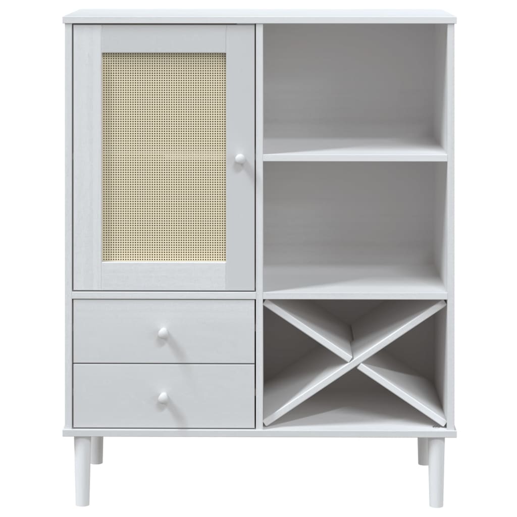 Highboard SENJA Rattan Look White 90x40x112cm Solid Wood Pine