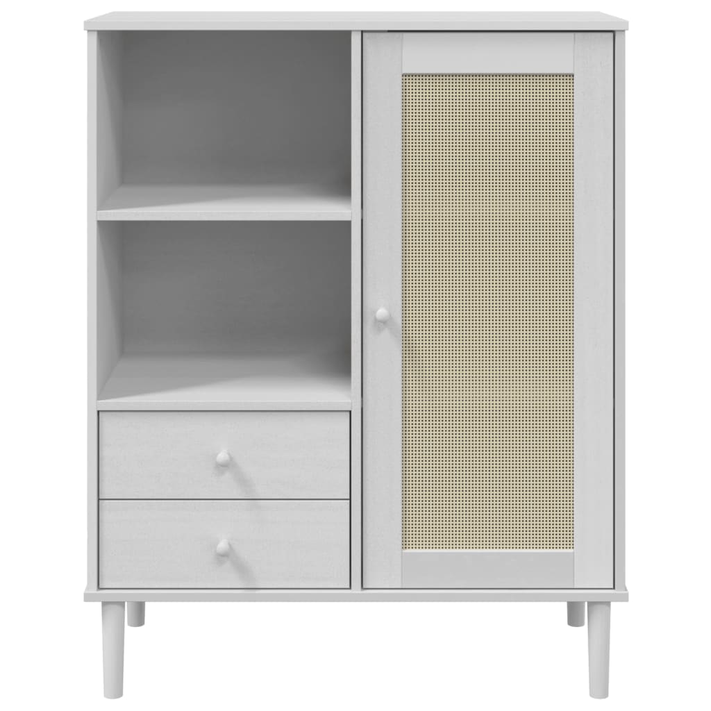 Highboard SENJA Rattan Look White 90x40x112 cm Solid Wood Pine