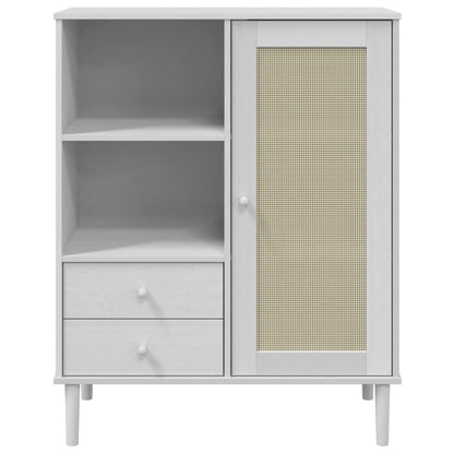 Highboard SENJA Rattan Look White 90x40x112 cm Solid Wood Pine