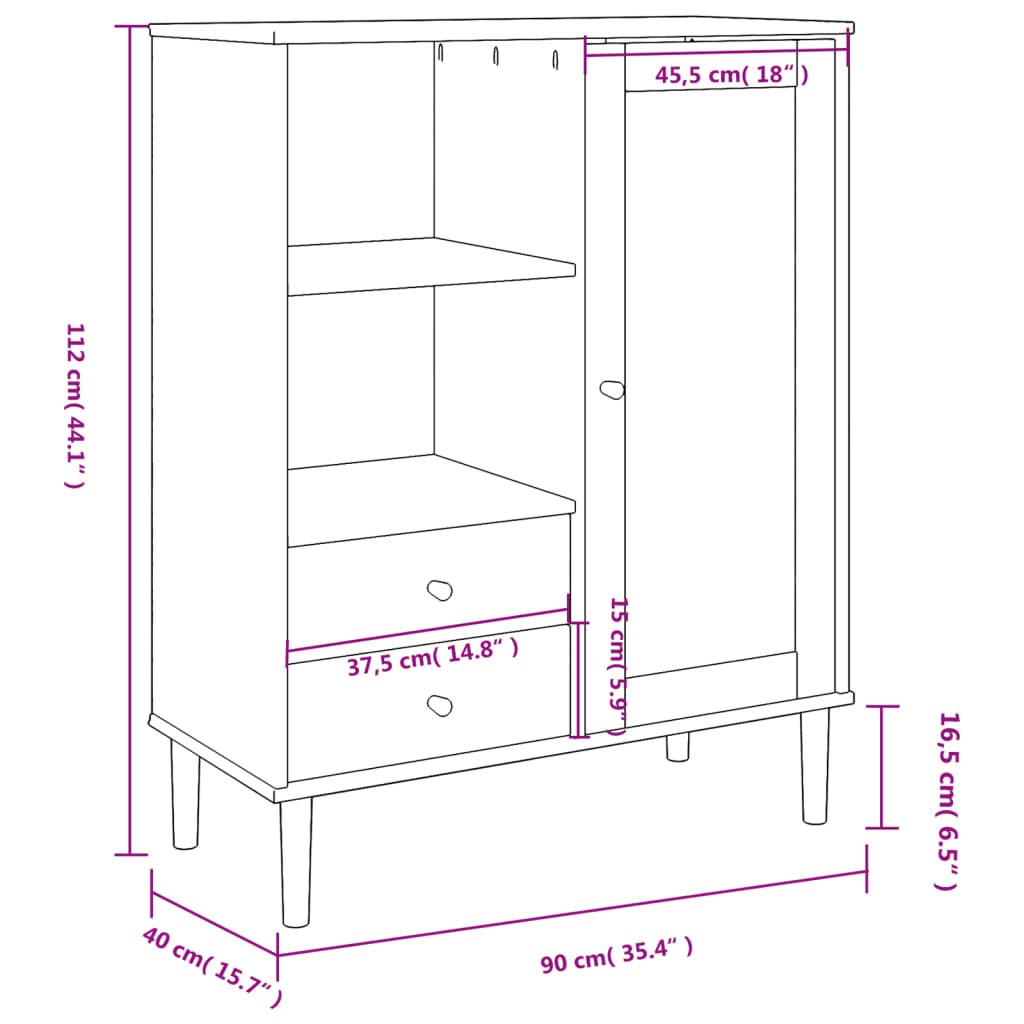 Highboard SENJA Rattan Look White 90x40x112 cm Solid Wood Pine