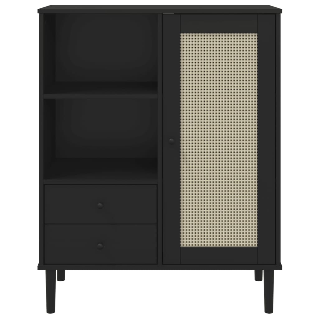 Highboard SENJA Rattan Look Black 90x40x112 cm Solid Wood Pine