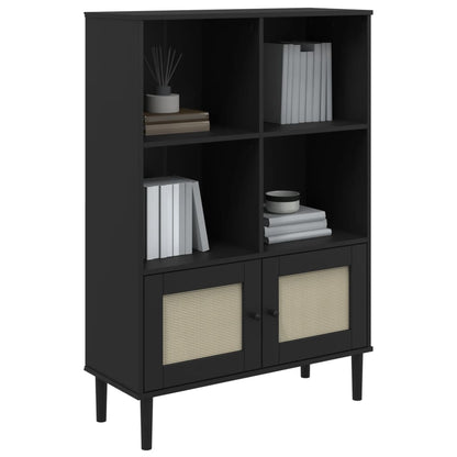 Bookcase SENJA Rattan Look Black 90x35x130 cm Solid Wood Pine