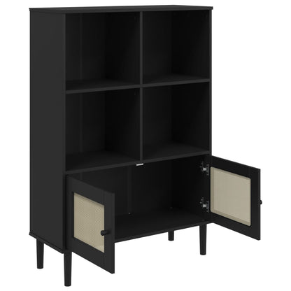 Bookcase SENJA Rattan Look Black 90x35x130 cm Solid Wood Pine