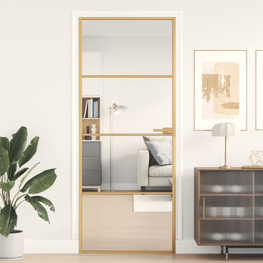 Interior Door Slim Golden 83x201.5 cm Tempered Glass and Aluminium