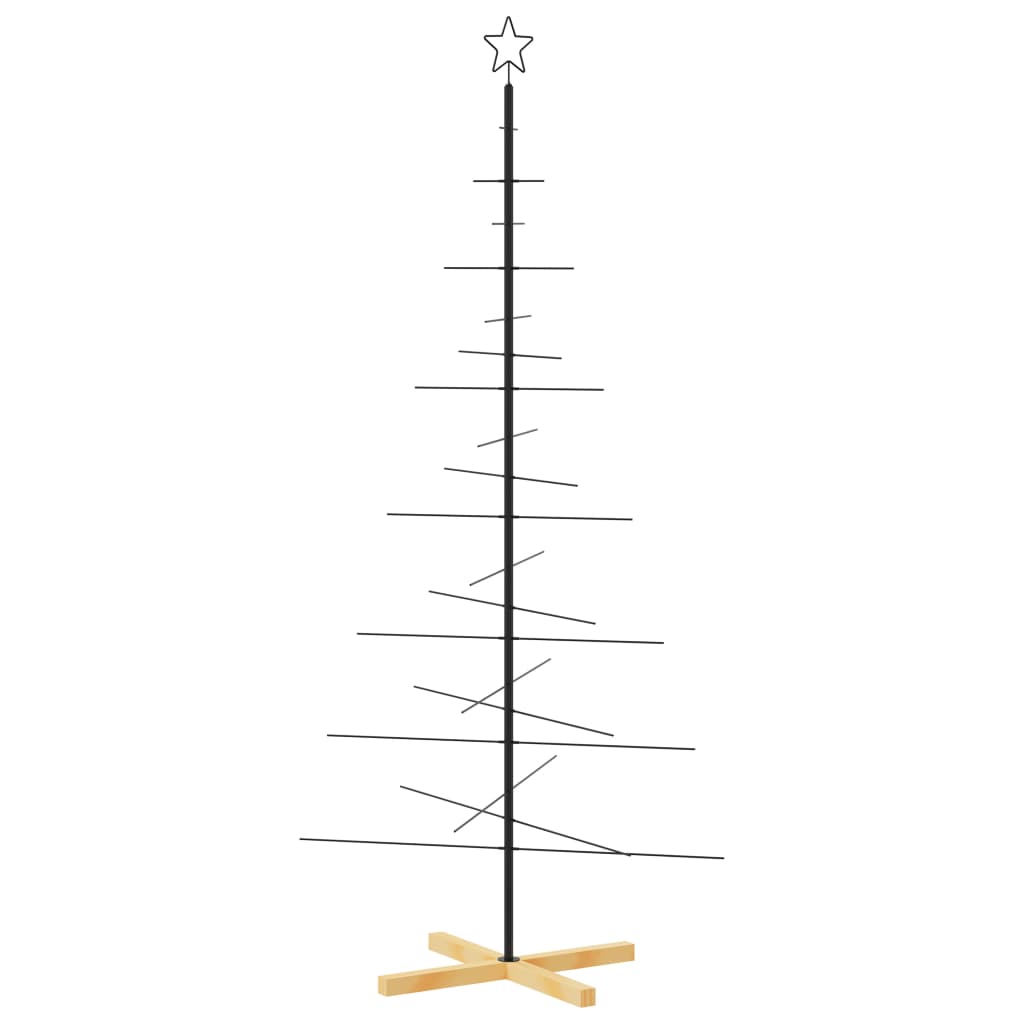 Metal Christmas Tree with Wooden Base Black 180 cm