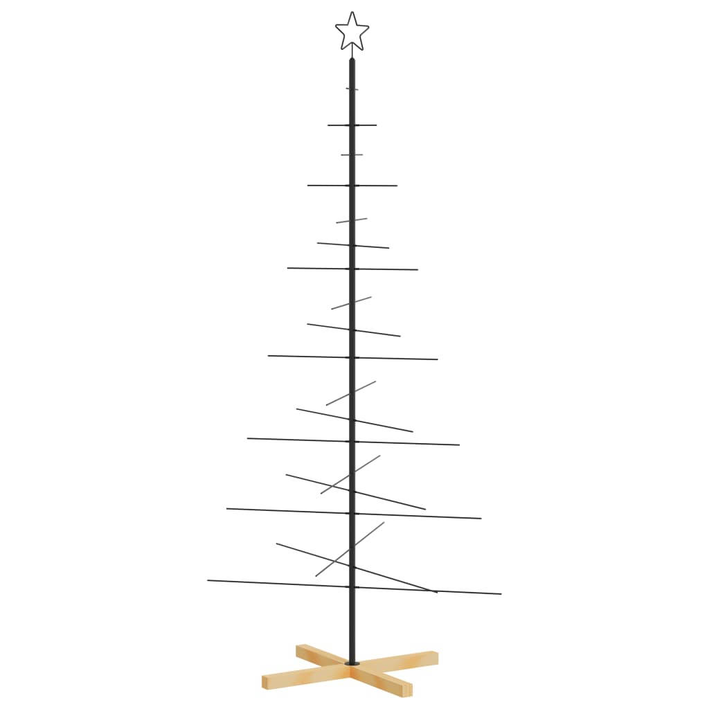 Metal Christmas Tree with Wooden Base Black 180 cm