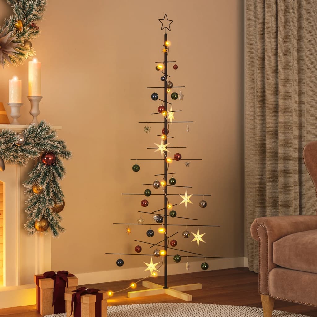 Metal Christmas Tree with Wooden Base Black 180 cm