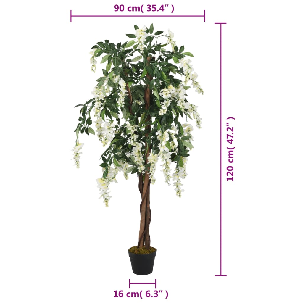 Artificial Wisteria Tree 840 Leaves 120 cm Green and White