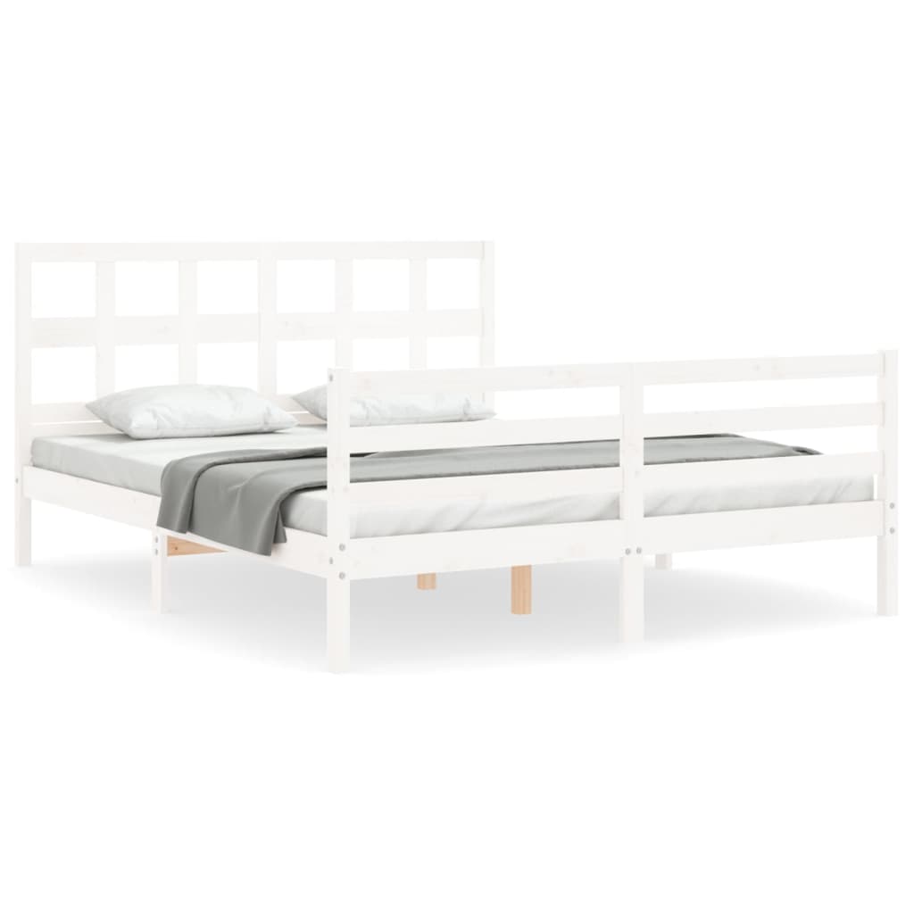 Bed Frame without Mattress White King Size Solid Wood