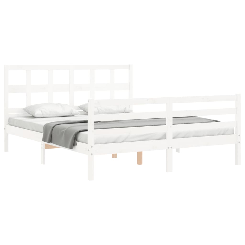 Bed Frame without Mattress White King Size Solid Wood