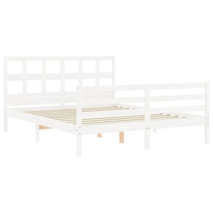 Bed Frame without Mattress White King Size Solid Wood