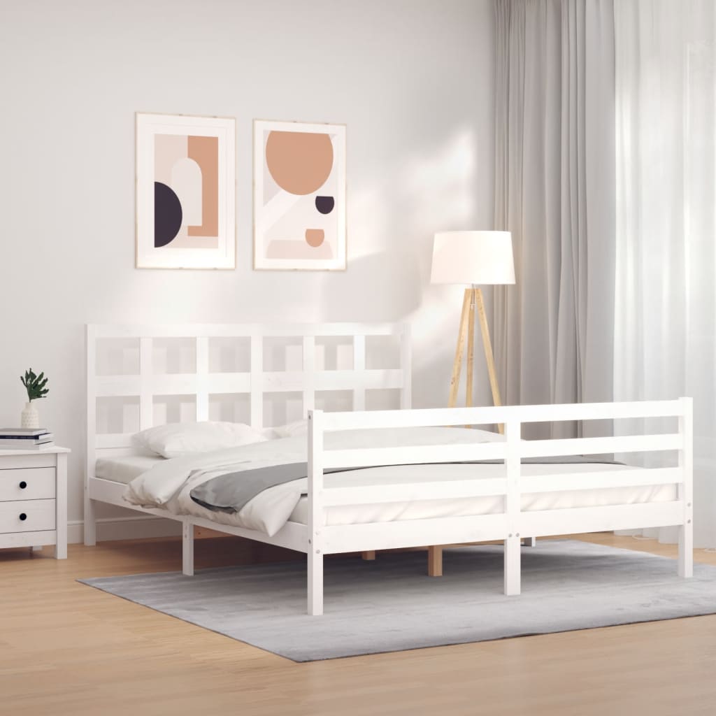 Bed Frame without Mattress White King Size Solid Wood