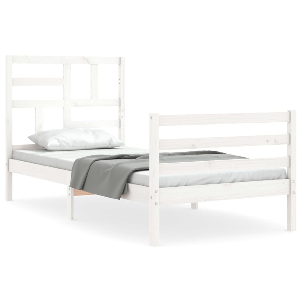 Bed Frame with Headboard White Single Solid Wood