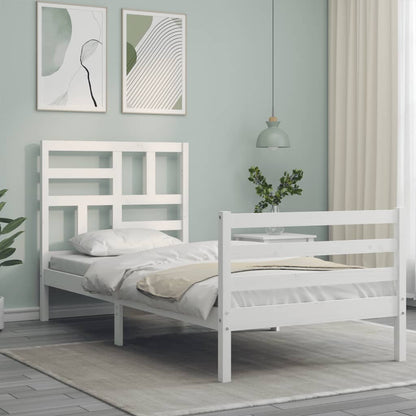 Bed Frame with Headboard White Single Solid Wood