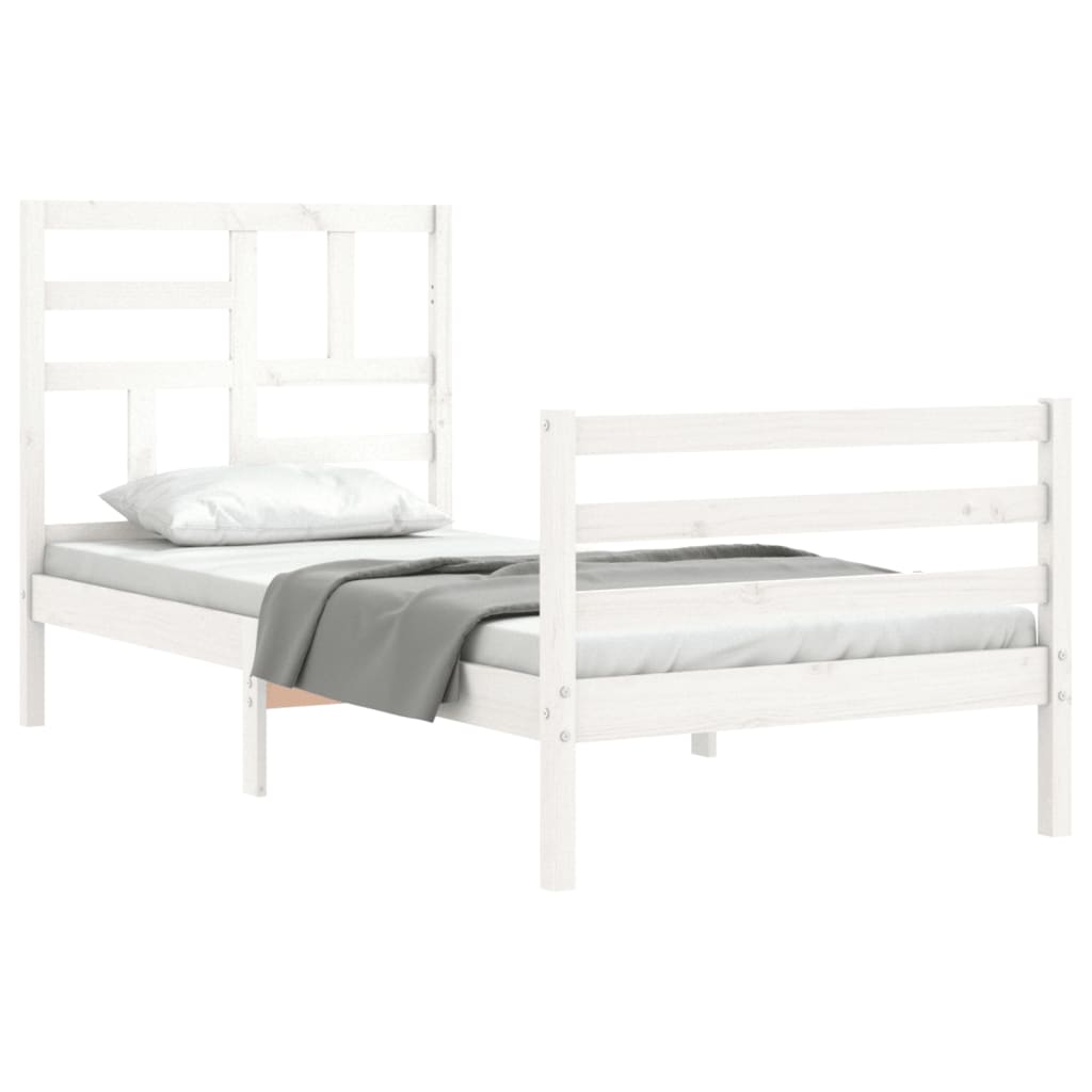 Bed Frame with Headboard White Single Solid Wood