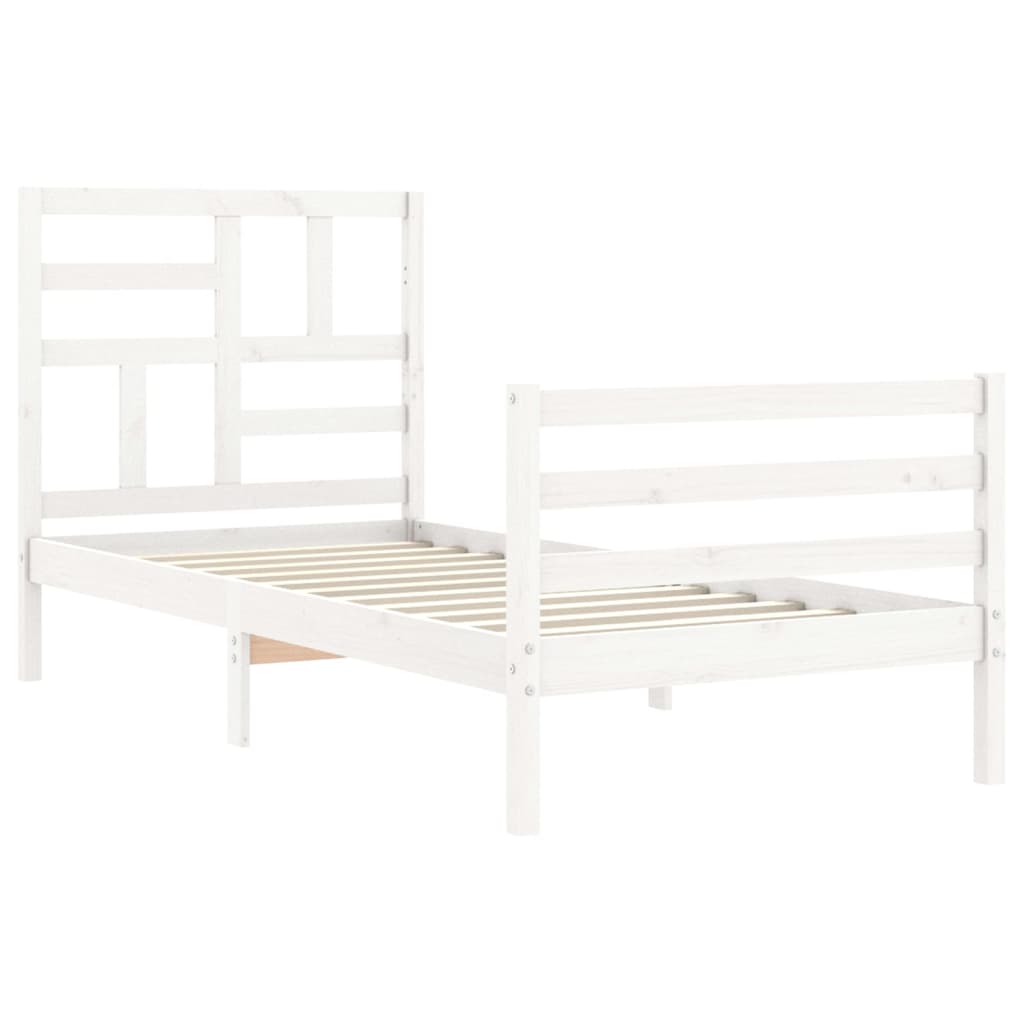 Bed Frame with Headboard White Single Solid Wood