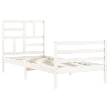 Bed Frame with Headboard White Single Solid Wood