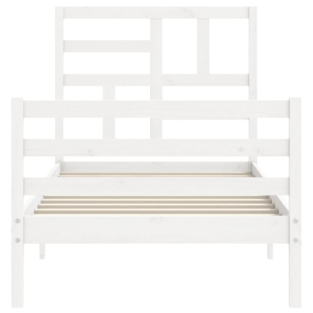 Bed Frame with Headboard White Single Solid Wood